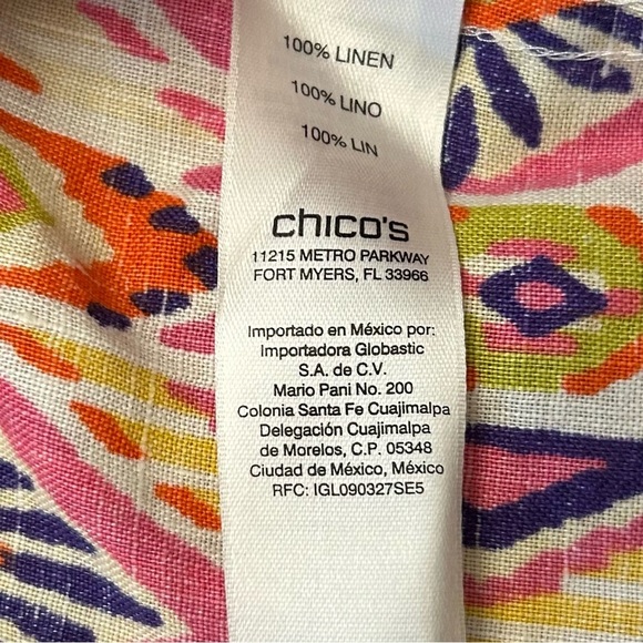 CHICOS Effortless No-Iron Ikat Linen Button Back Shirt - Picture 9 of 11